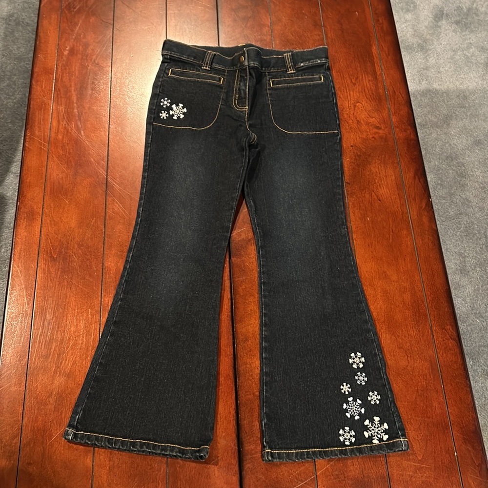 NWOT Gymboree 2008 Winter Snowflake Rhinestone Snowflake Denim Boot cut Jeans 8+ - Picture 4 of 15